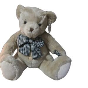Caltoy Plush 22" Button Teddy Bear Houndstooth Bow Tie & Hands